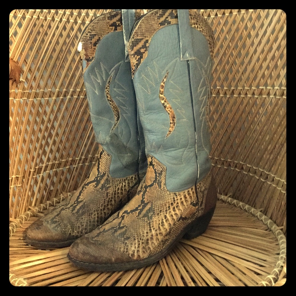 PYTHON Snakeskin mid-calf cowboy boots   9/9.5
